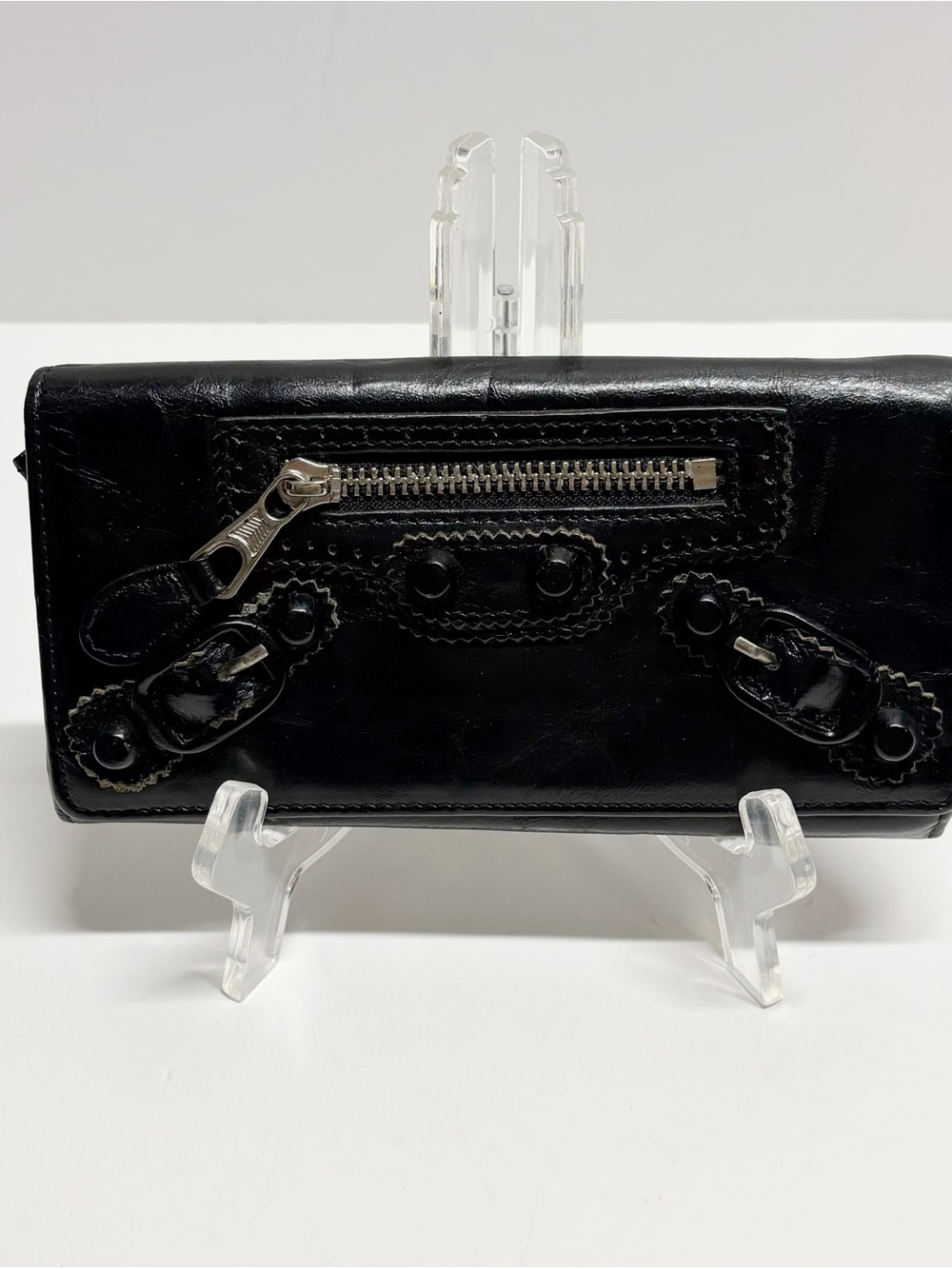 Balenciaga Black Leather Zip-Closure Continental Wallet
